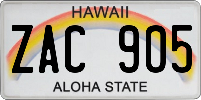HI license plate ZAC905