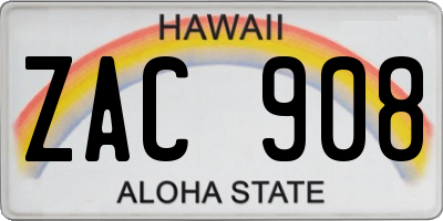 HI license plate ZAC908