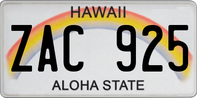HI license plate ZAC925