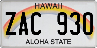 HI license plate ZAC930