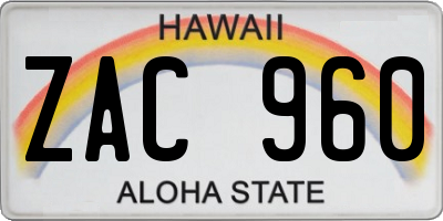 HI license plate ZAC960