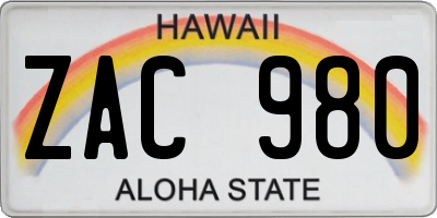 HI license plate ZAC980