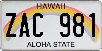 HI license plate ZAC981