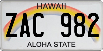 HI license plate ZAC982
