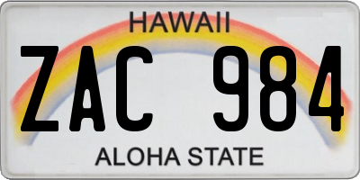 HI license plate ZAC984