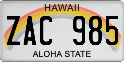 HI license plate ZAC985