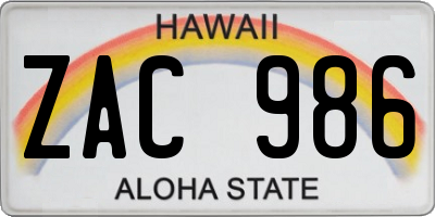 HI license plate ZAC986