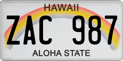 HI license plate ZAC987