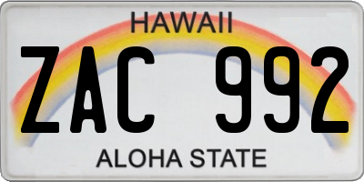 HI license plate ZAC992