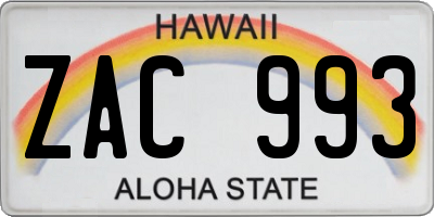 HI license plate ZAC993