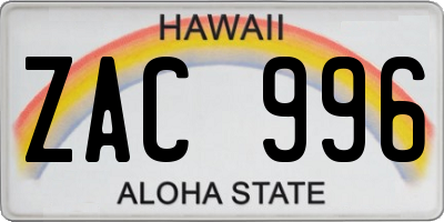 HI license plate ZAC996