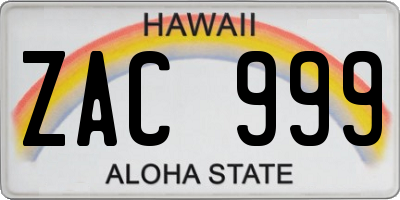 HI license plate ZAC999