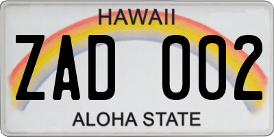 HI license plate ZAD002