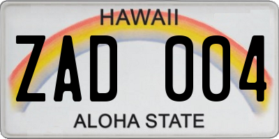 HI license plate ZAD004