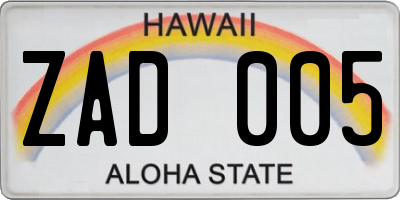 HI license plate ZAD005