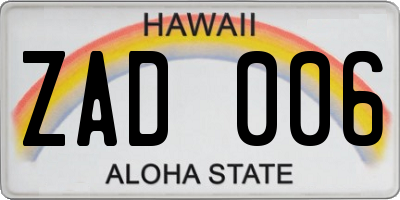 HI license plate ZAD006