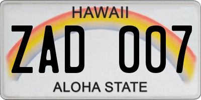 HI license plate ZAD007