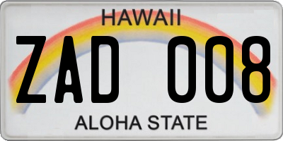 HI license plate ZAD008