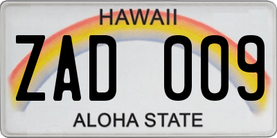 HI license plate ZAD009