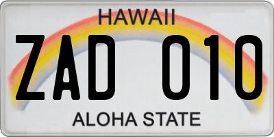 HI license plate ZAD010