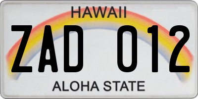 HI license plate ZAD012