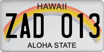 HI license plate ZAD013
