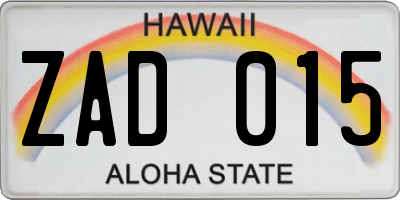 HI license plate ZAD015