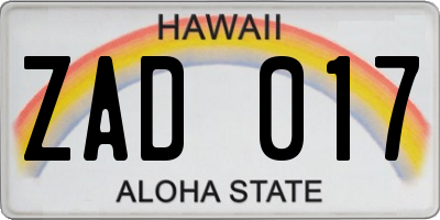 HI license plate ZAD017