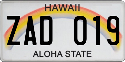 HI license plate ZAD019