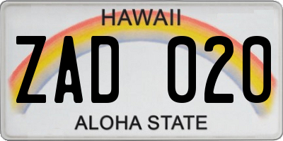 HI license plate ZAD020
