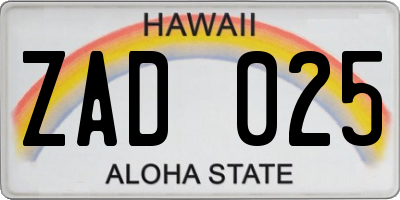 HI license plate ZAD025