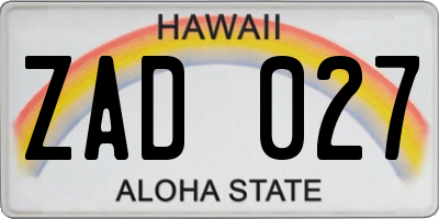 HI license plate ZAD027