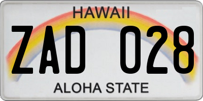 HI license plate ZAD028
