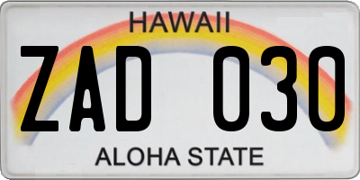 HI license plate ZAD030