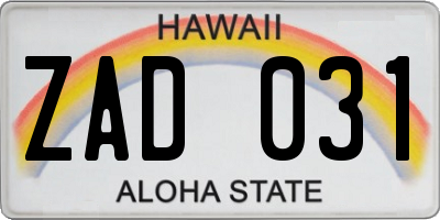 HI license plate ZAD031