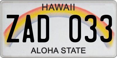 HI license plate ZAD033