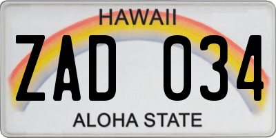 HI license plate ZAD034