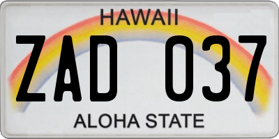 HI license plate ZAD037