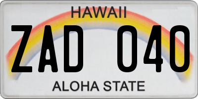 HI license plate ZAD040