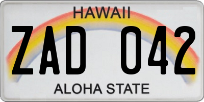 HI license plate ZAD042