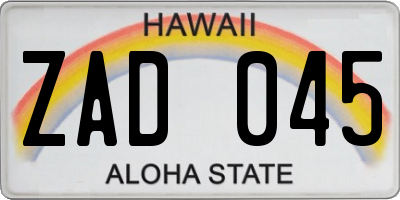 HI license plate ZAD045
