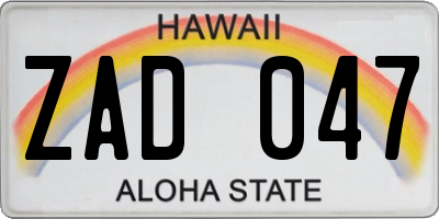 HI license plate ZAD047