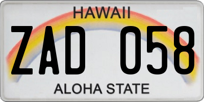 HI license plate ZAD058