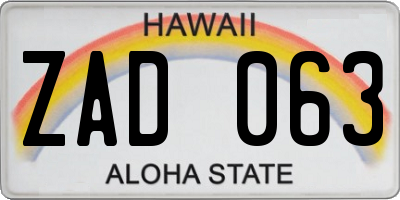 HI license plate ZAD063