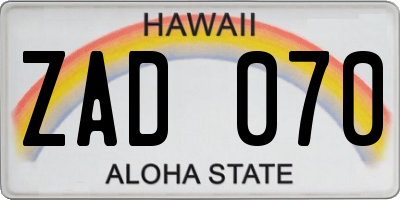 HI license plate ZAD070
