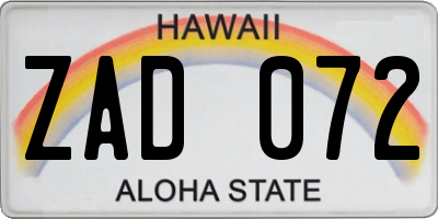 HI license plate ZAD072