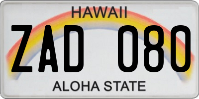 HI license plate ZAD080