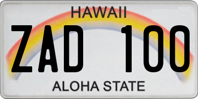 HI license plate ZAD100