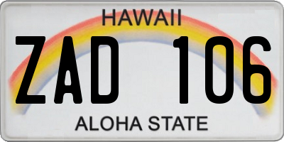HI license plate ZAD106