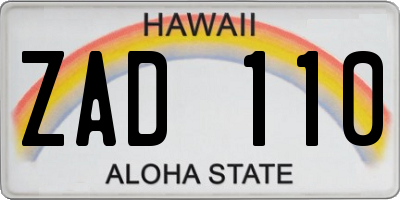 HI license plate ZAD110